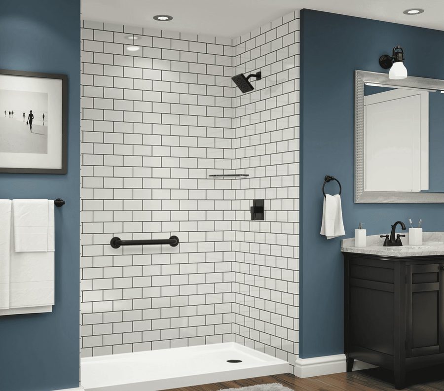 White subway with black fixtures